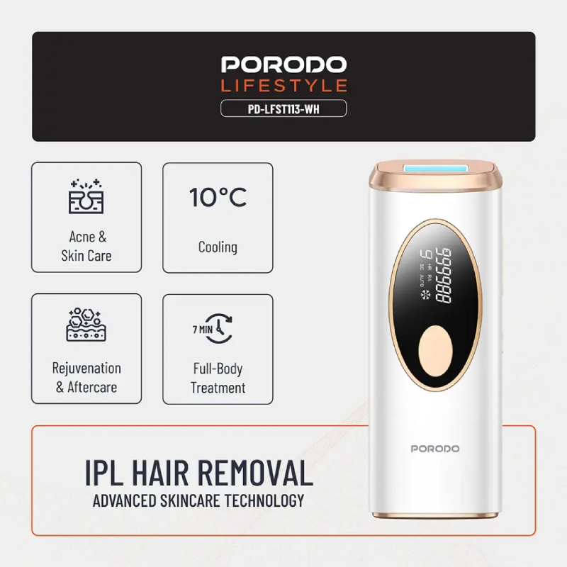 Porodo Lifestyle IPL Hair Removal Advanced Skincare Technology - White