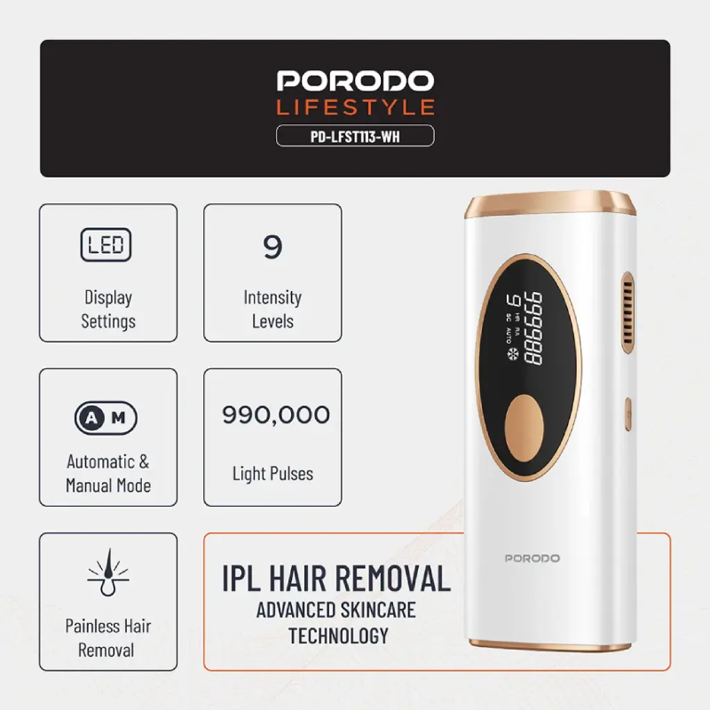 Porodo Lifestyle IPL Hair Removal Advanced Skincare Technology - White