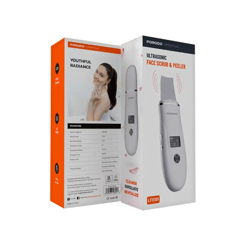 Porodo Lifestyle Ultrasonic Face Scrub & Peeler - White