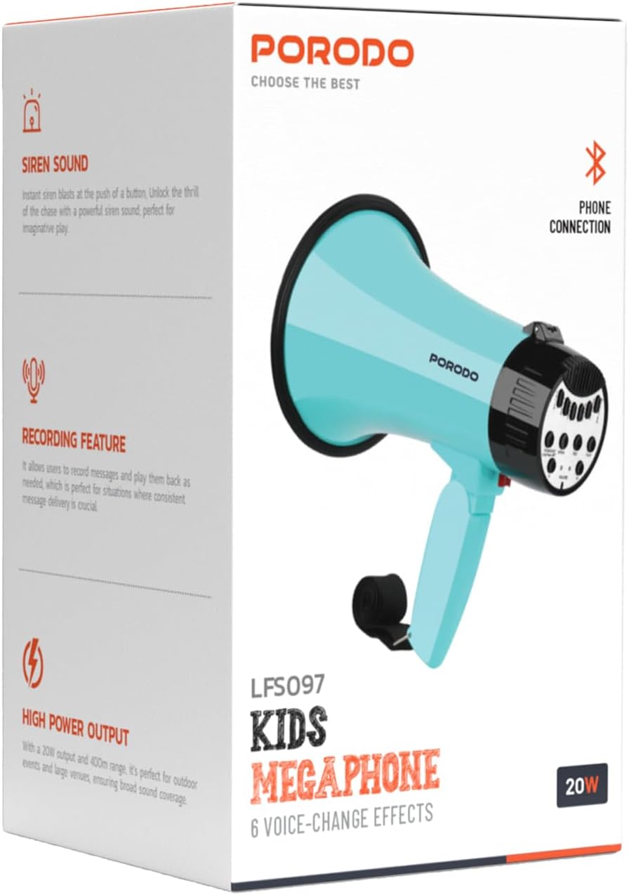 Porodo Recorder Kids Megaphone, Multi-Mode Functionality - Sky Blue