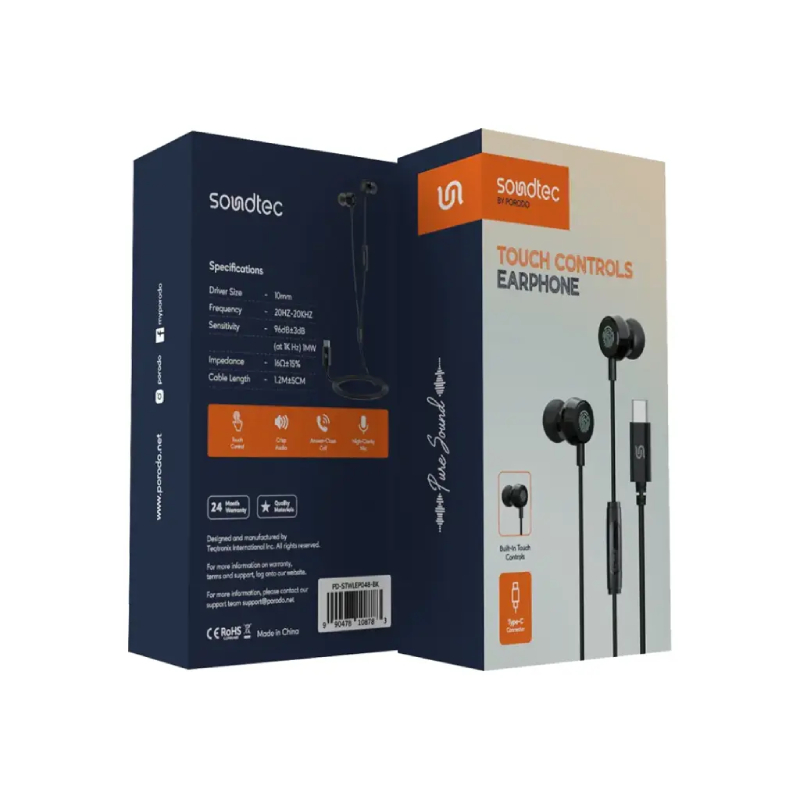 Porodo Soundtec Touch Controls Earphone - Black