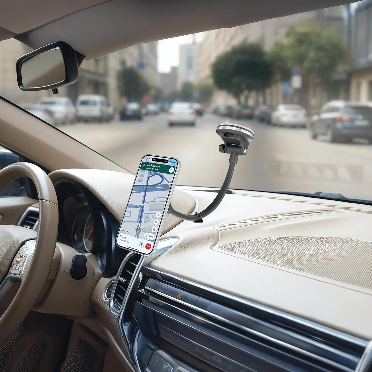 Porodo Vindex Magnetic Car Mount with Extended Flexible Pole - Black