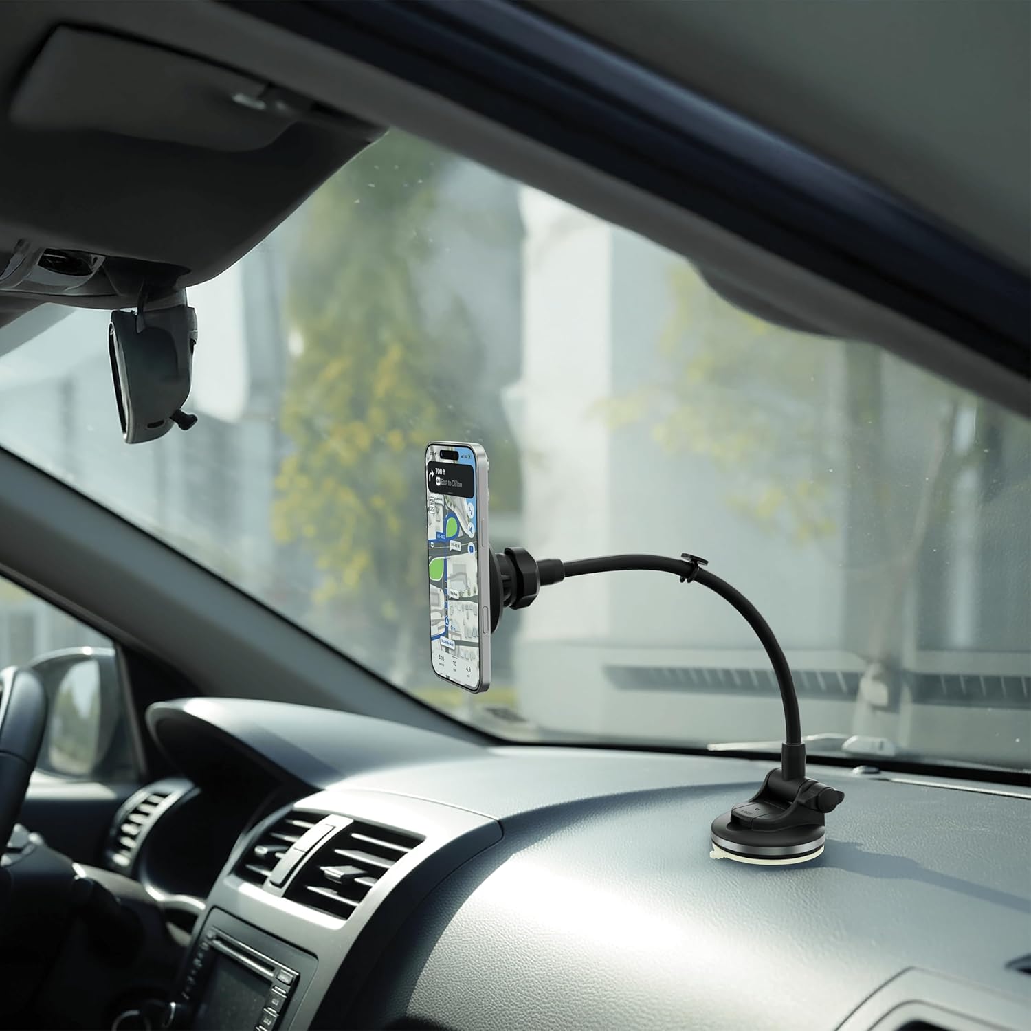 Porodo Vindex Magnetic Car Mount with Extended Flexible Pole - Black