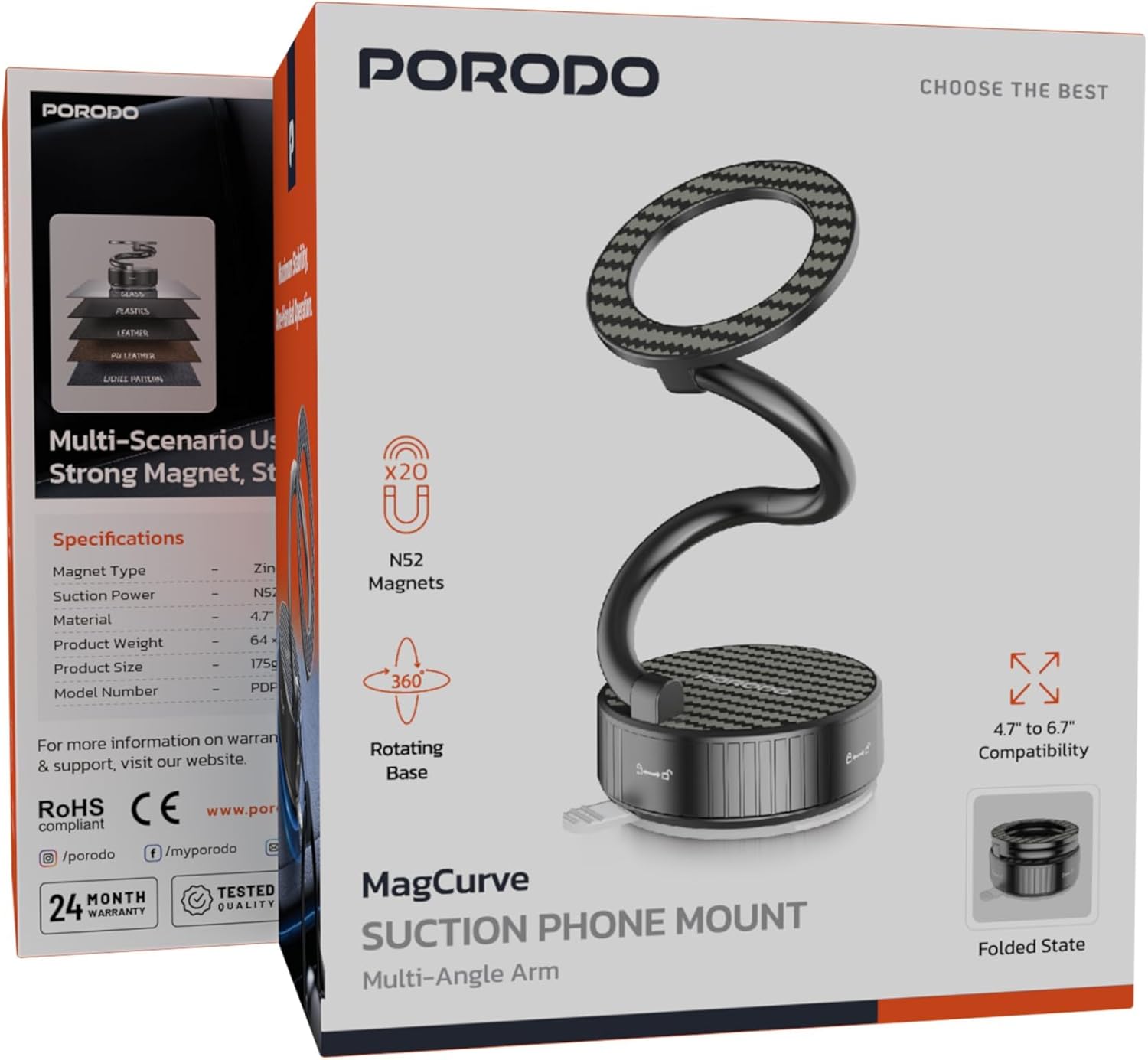 Porodo MagCurve Suction Phone Mount - Black