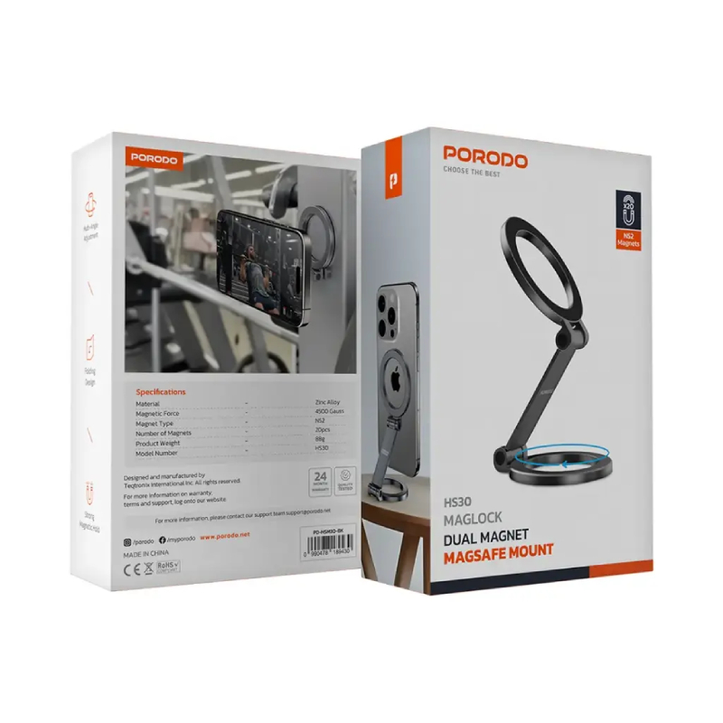 Porodo Maglock Dual Magnet Magsafe Mount - Black