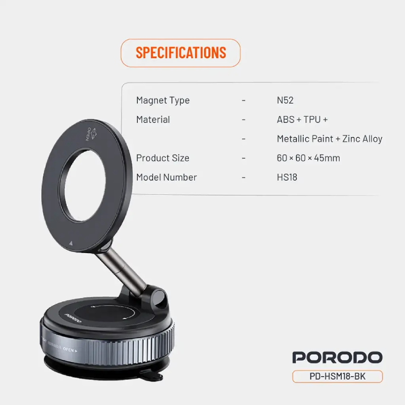 Porodo Vacuseal Rotate-Lock Magsafe Mount - Black