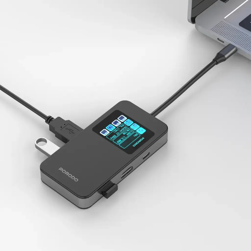 Porodo 6-in-1 Multi-Port USB-C Hub - Black