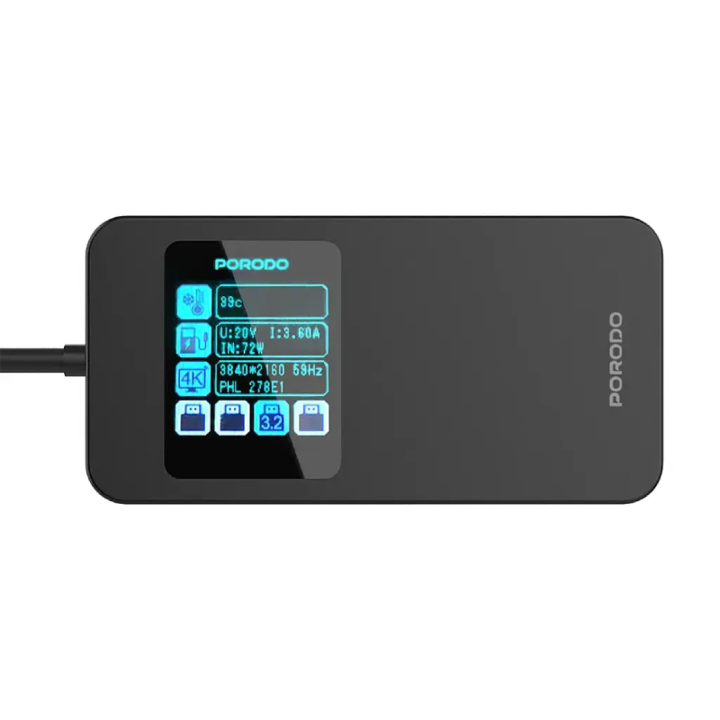 Porodo 6-in-1 Multi-Port USB-C Hub - Black