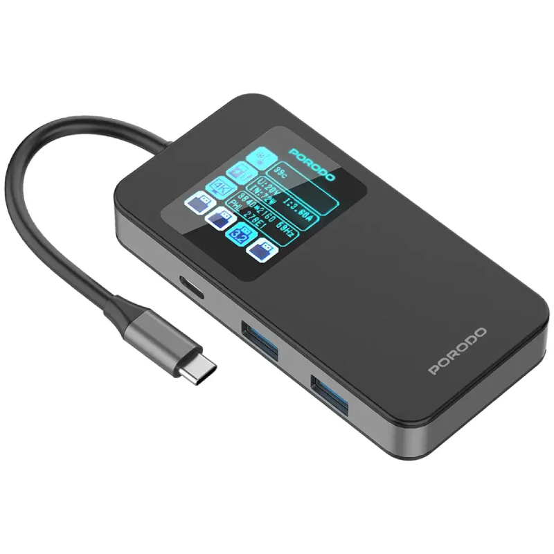 Porodo 6-in-1 Multi-Port USB-C Hub - Black