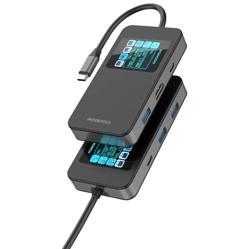 Porodo 6-in-1 Multi-Port USB-C Hub - Black