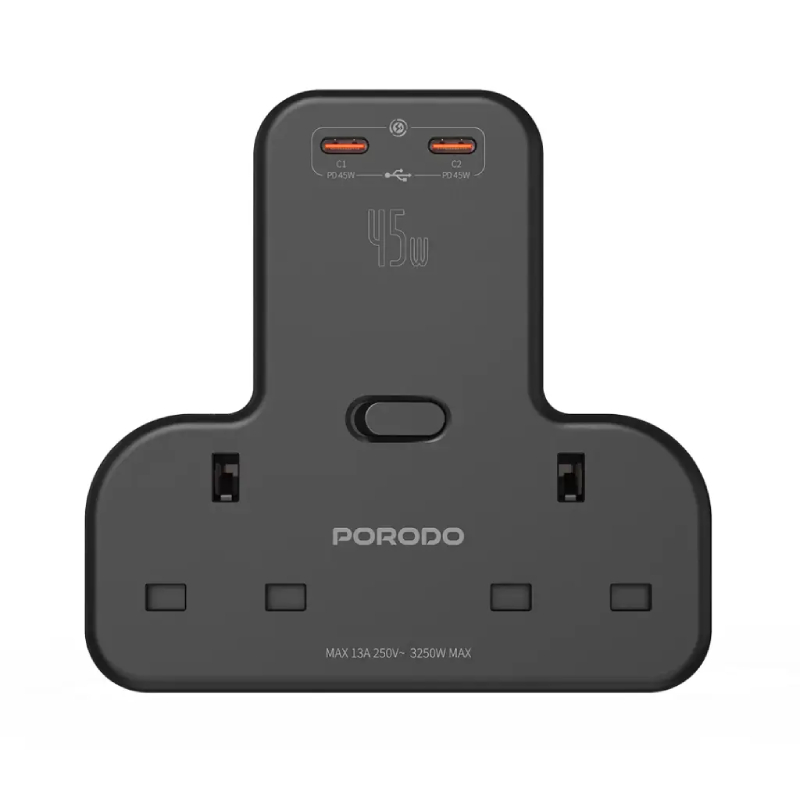Porodo Multi-Port Wall Socket - Black