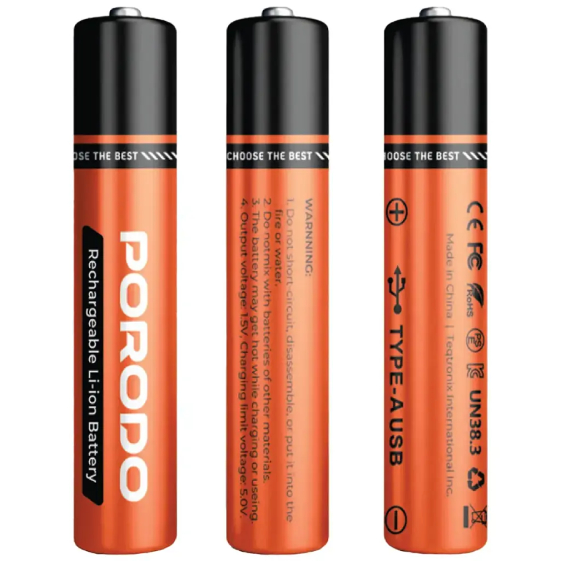 Porodo AA LI-ION Battery USB-A Rechargeable 4-Pack - Orange