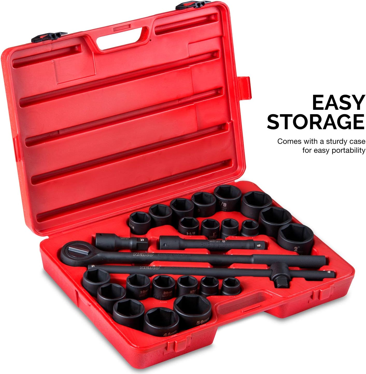 Neiko 02499A CR-V Drive Impact Socket Set (27 Piece), 3/4 Inch - Black