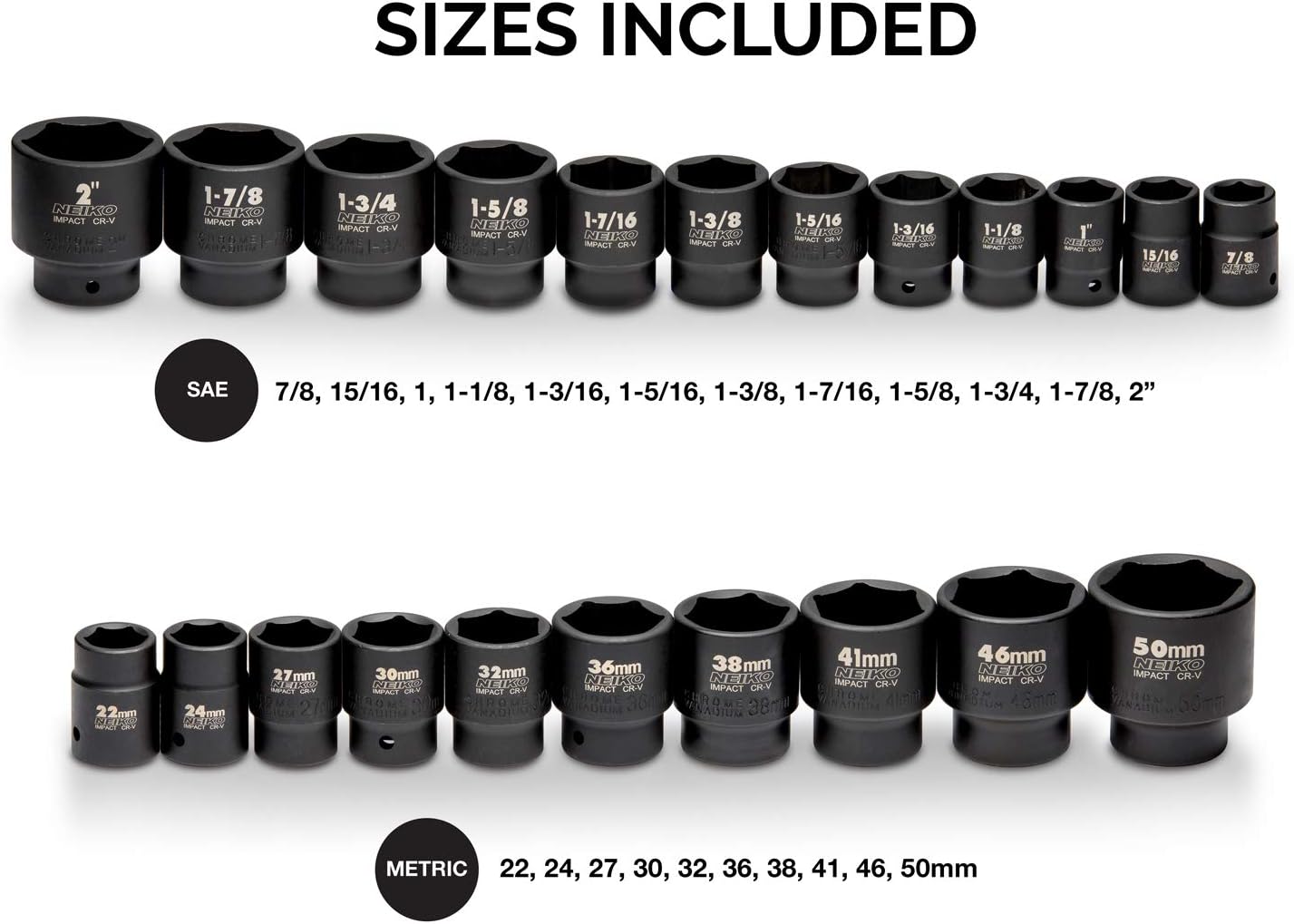 Neiko 02499A CR-V Drive Impact Socket Set (27 Piece), 3/4 Inch - Black