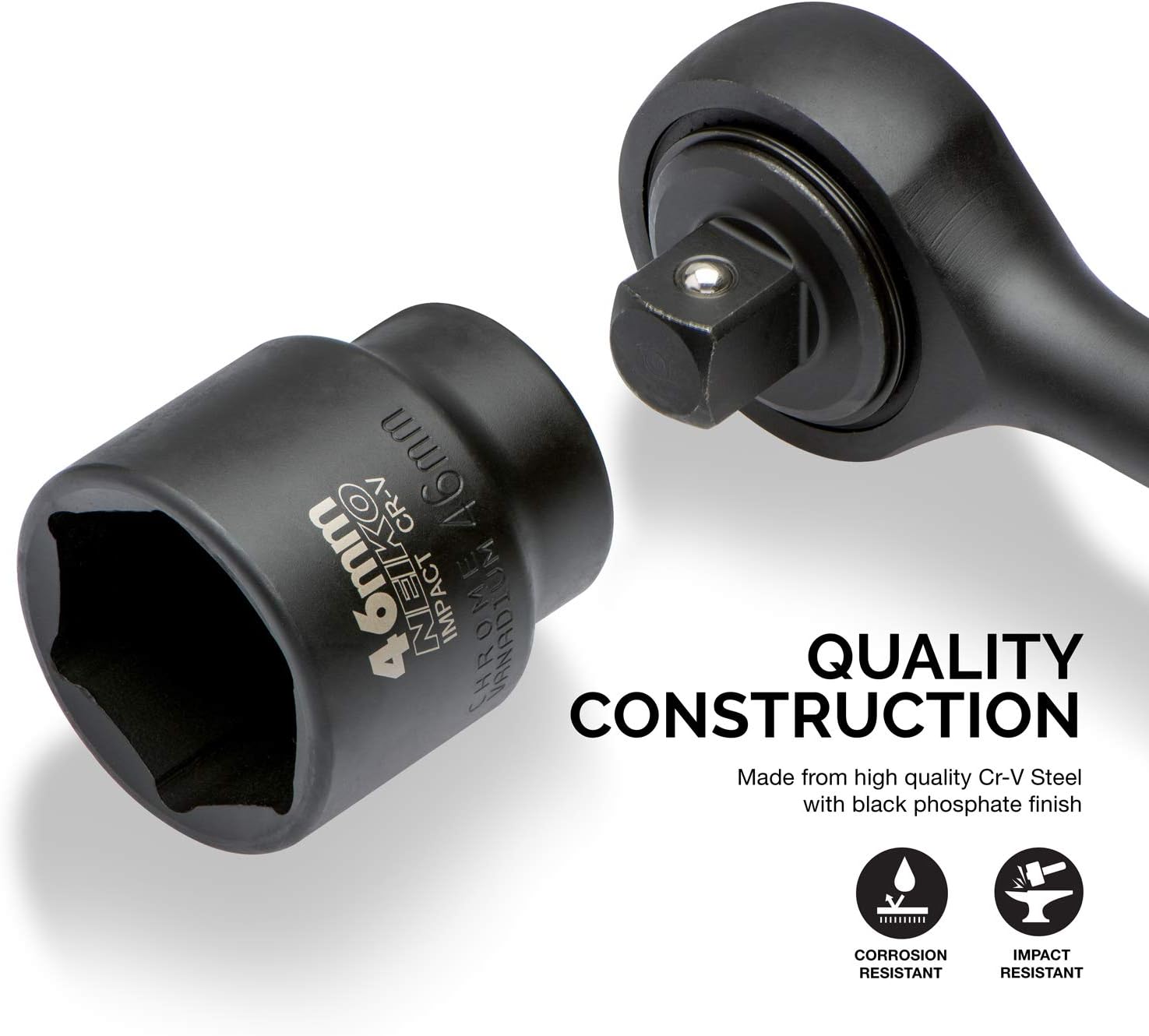 Neiko 02499A CR-V Drive Impact Socket Set (27 Piece), 3/4 Inch - Black