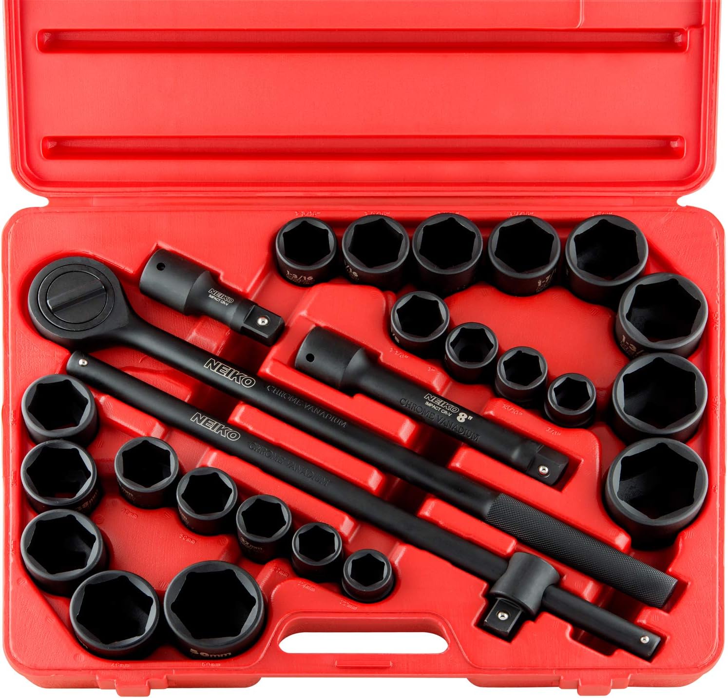 Neiko 02499A CR-V Drive Impact Socket Set (27 Piece), 3/4 Inch - Black