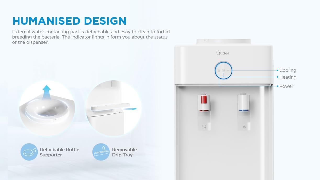 Midea Water Dispenser Free Standing 2 Tap Hot and Cold, White - YL2436S-W(W)-G