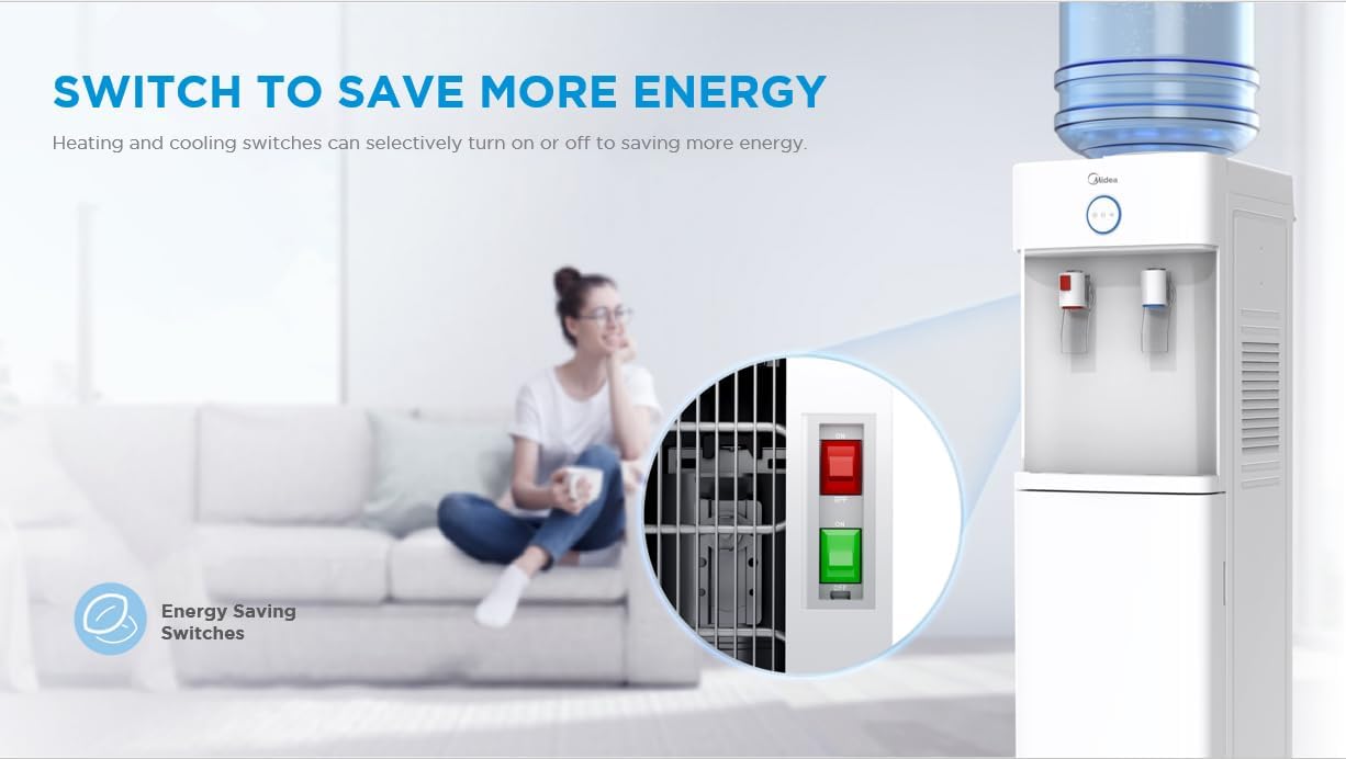 Midea Water Dispenser Free Standing 2 Tap Hot and Cold, White - YL2436S-W(W)-G