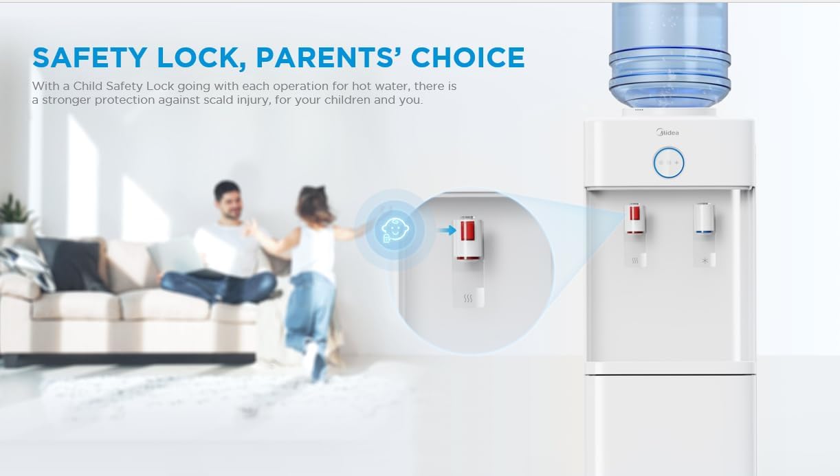 Midea Water Dispenser Free Standing 2 Tap Hot and Cold, White - YL2436S-W(W)-G