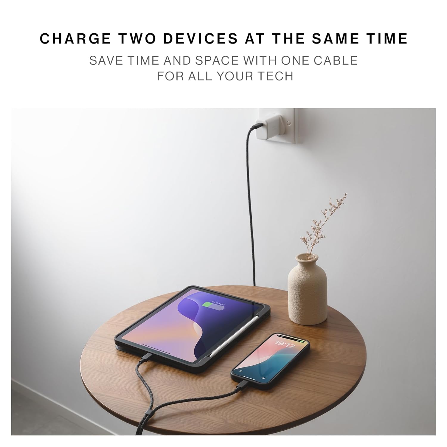 Native Union Belt Cable C TO 2C, Multi-Device High Speed Charging - 2M 140W - Black