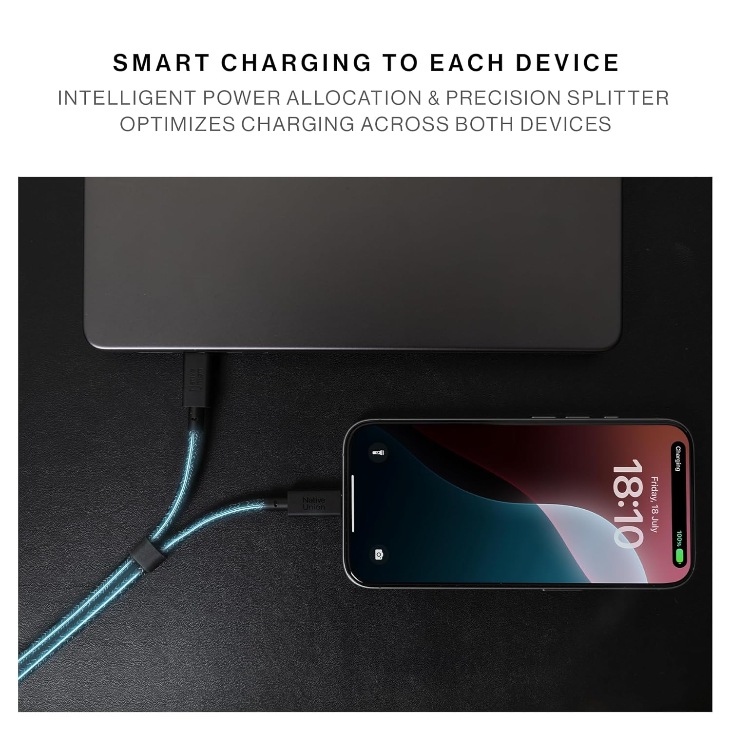 Native Union Belt Cable C TO 2C, Multi-Device High Speed Charging - 2M 140W - Black
