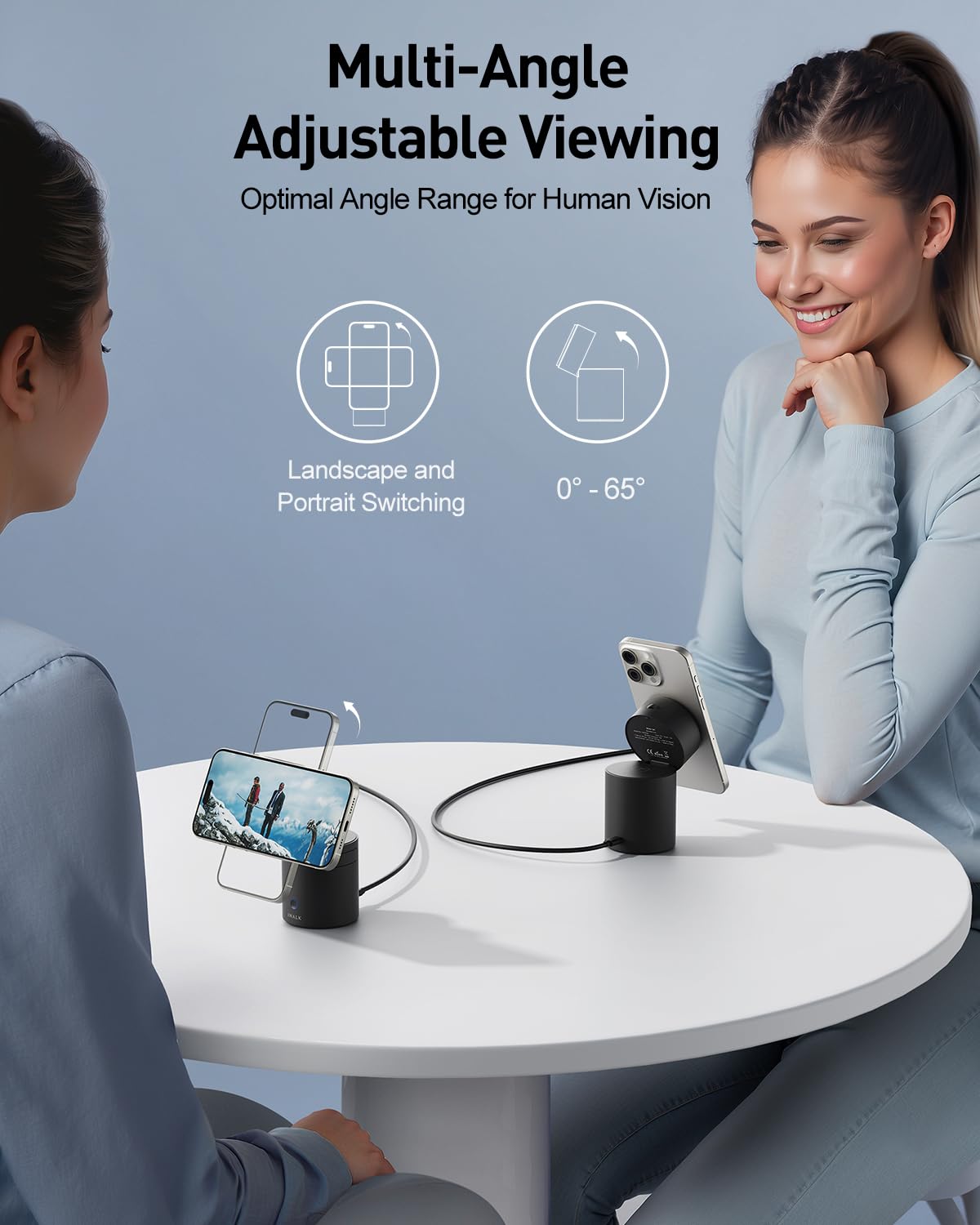 iWalk StandMe Auto, 15W Foldable 3-in-1 Wireless Charging Stand with Auto Rotation- Black