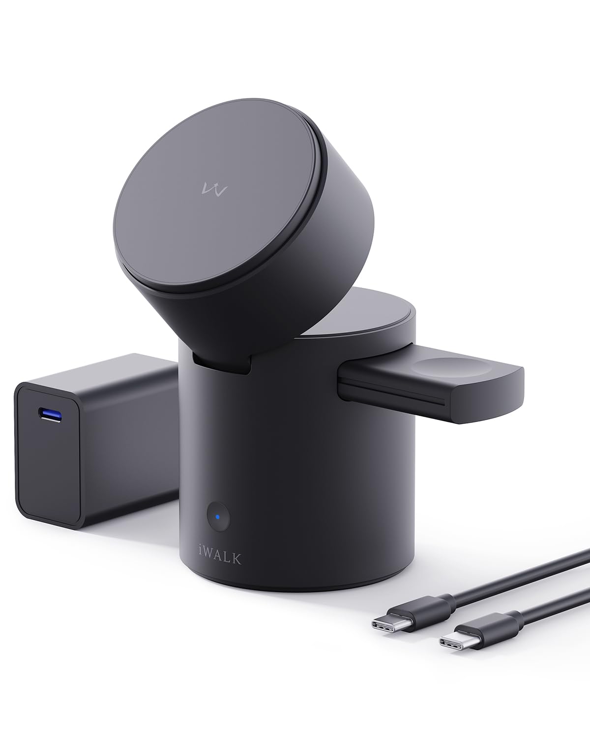 iWalk StandMe Auto, 15W Foldable 3-in-1 Wireless Charging Stand with Auto Rotation- Black