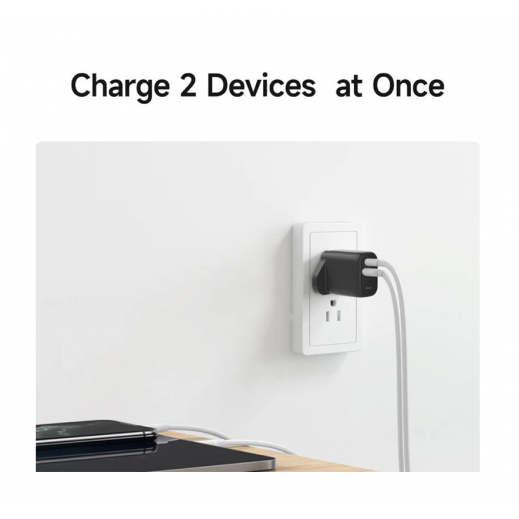 iWalk Leopard GAN 30W- 1AC, 35W Fast charging, USB-A & USB-C Dual Port Charger - Black