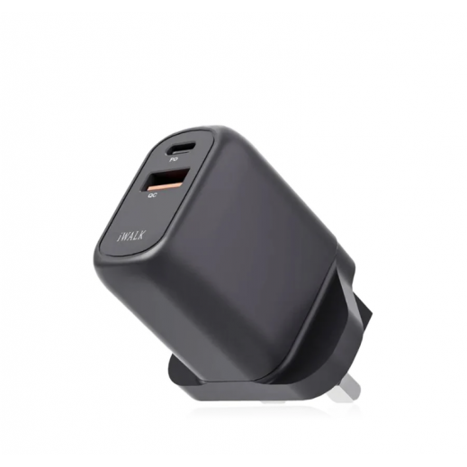 iWalk Leopard GAN 30W- 1AC, 35W Fast charging, USB-A & USB-C Dual Port Charger - Black