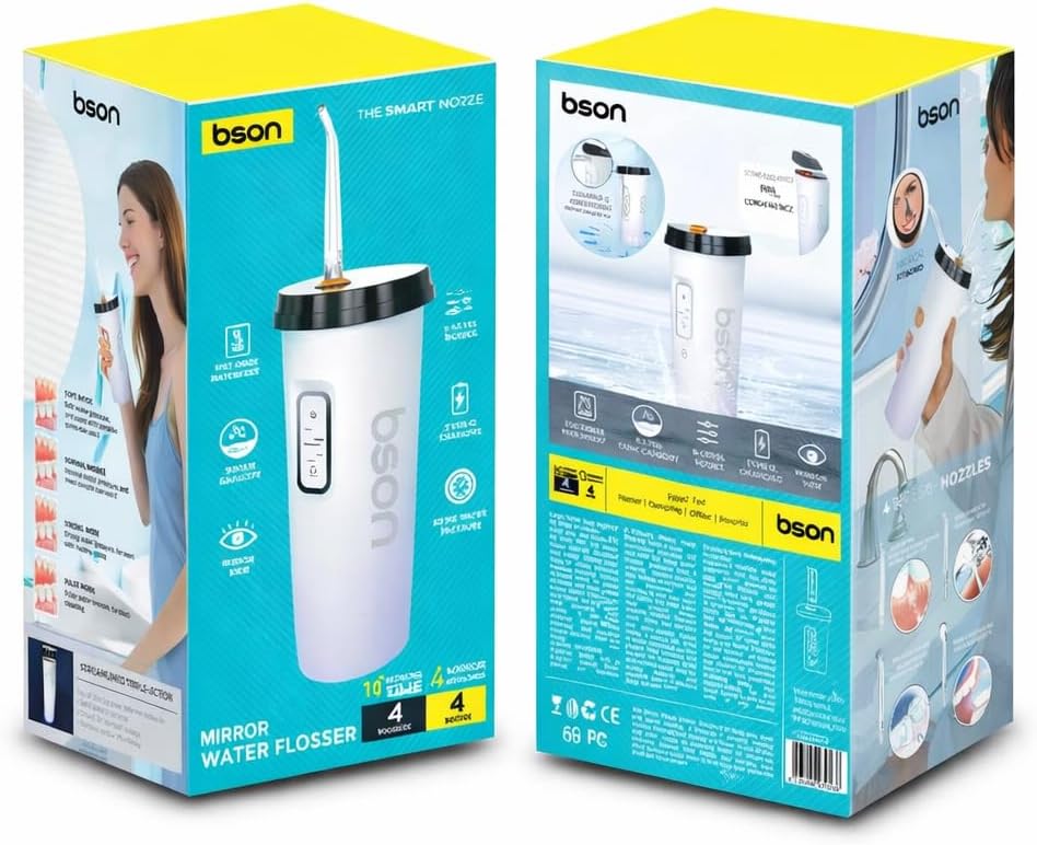 Bson Water Flosser With Mirror with 4 Modes and 4 Replaceable Jet Tips - White