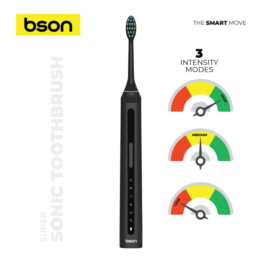 Bson Wireless Sonic Toothbrush, 9X Better Whitening, 30-Day Battery Life - Black