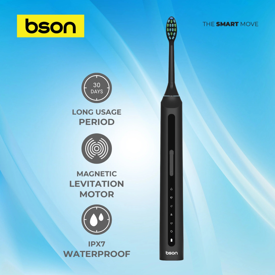 Bson Wireless Sonic Toothbrush, 9X Better Whitening, 30-Day Battery Life - Black