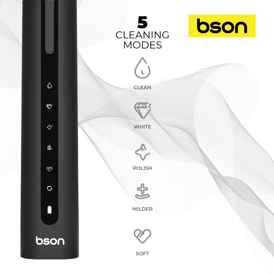 Bson Wireless Sonic Toothbrush, 9X Better Whitening, 30-Day Battery Life - Black