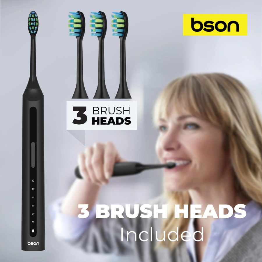 Bson Wireless Sonic Toothbrush, 9X Better Whitening, 30-Day Battery Life - Black