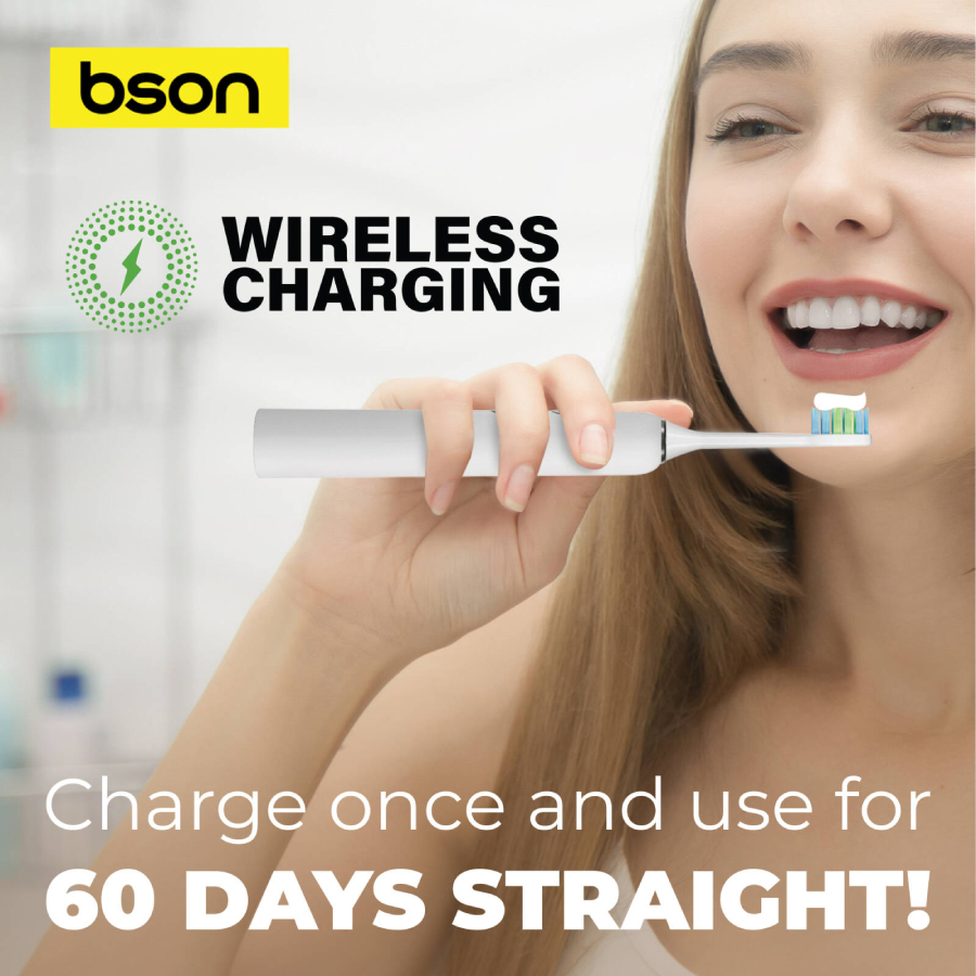 Bson Wireless Sonic Toothbrush with 10X Better Whitening, Wireless Charging - White