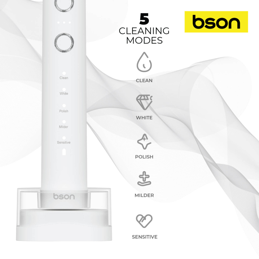 Bson Wireless Sonic Toothbrush with 10X Better Whitening, Wireless Charging - White