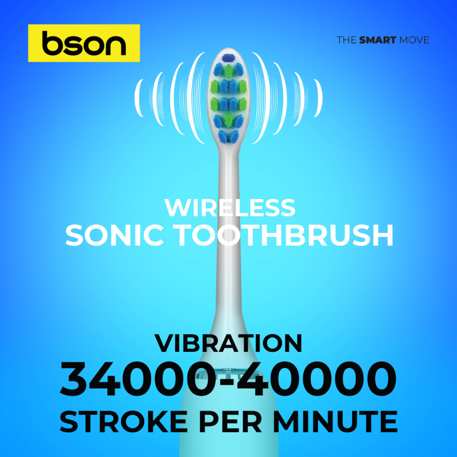 Bson Wireless Sonic Toothbrush with 10X Better Whitening, Wireless Charging - White