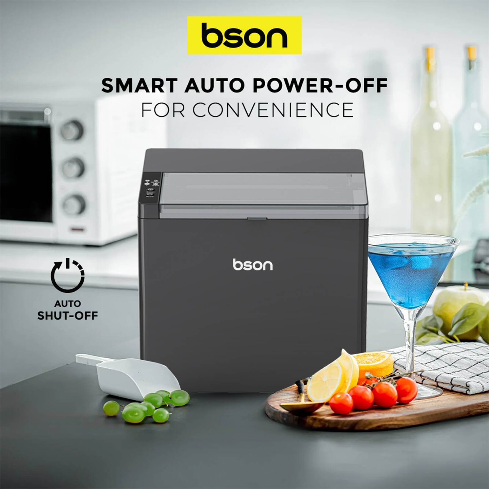 Bson Freezy Ice Maker - Ountertop Ice Machine with Multiple Bullet Ice Sizes - Black