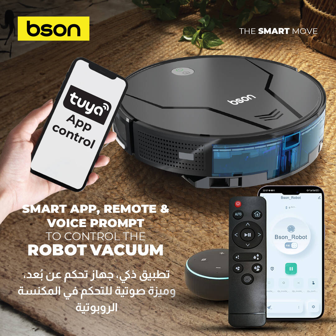 Bson Intelligent Robot Vacuum Cleaner, 2-in-1 Vacuum & Mop with Smart AI Mapping - Black