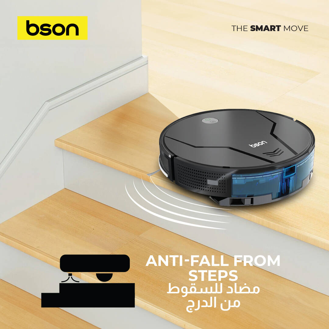 Bson Intelligent Robot Vacuum Cleaner, 2-in-1 Vacuum & Mop with Smart AI Mapping - Black