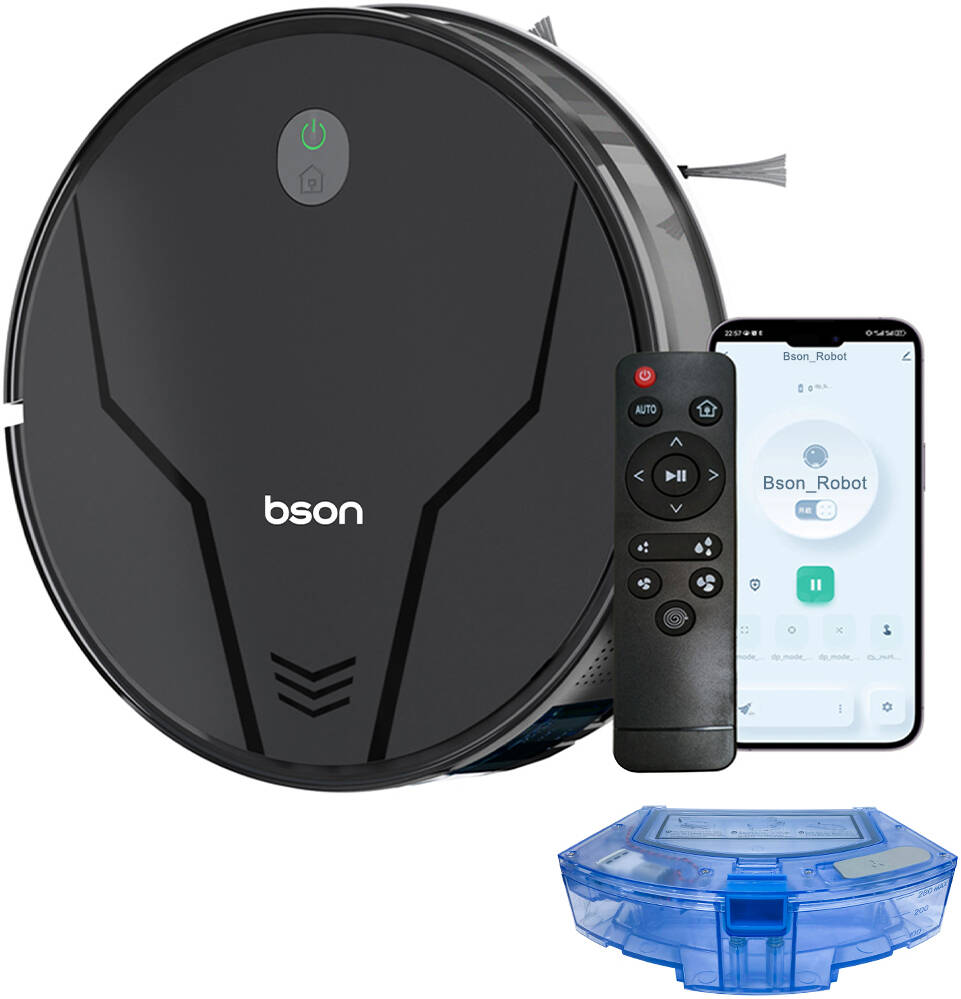 Bson Intelligent Robot Vacuum Cleaner, 2-in-1 Vacuum & Mop with Smart AI Mapping - Black