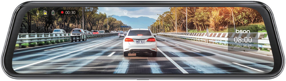 Bson Full Vision Smart Mirror, Ultra HD 2k Front Camera & 1080p Rear Camera - Black