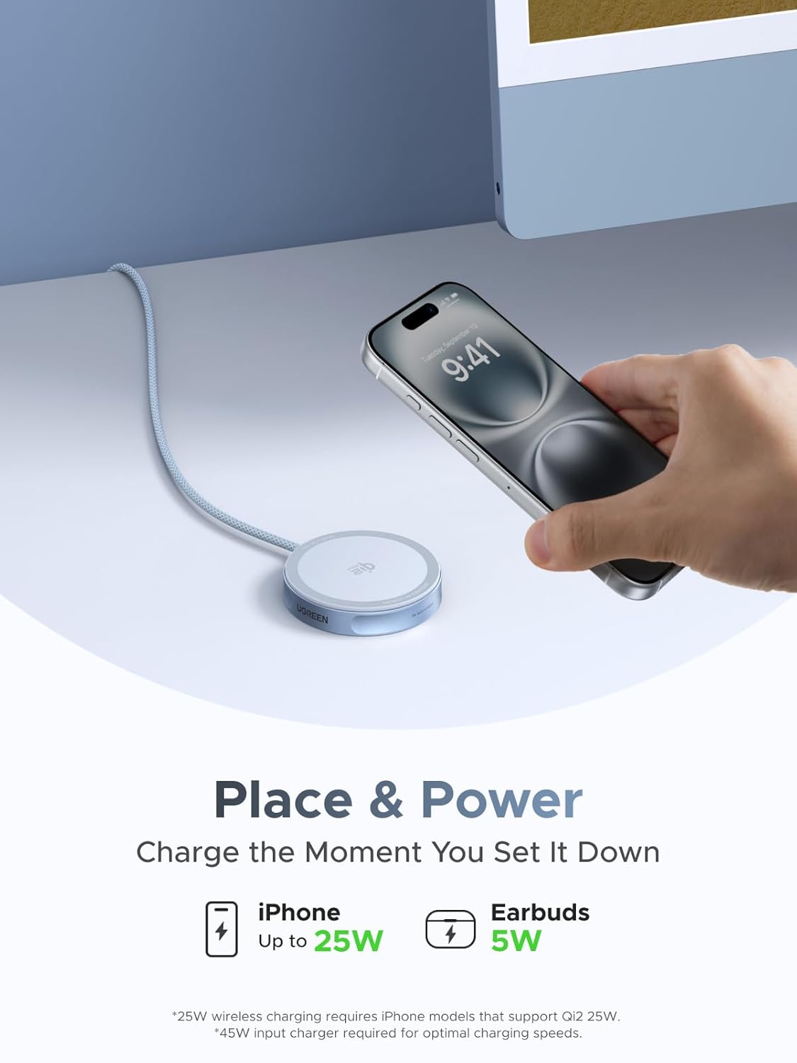 UGREEN 25W Magnetic Wireless Charger, Sea Blue - W753-55959