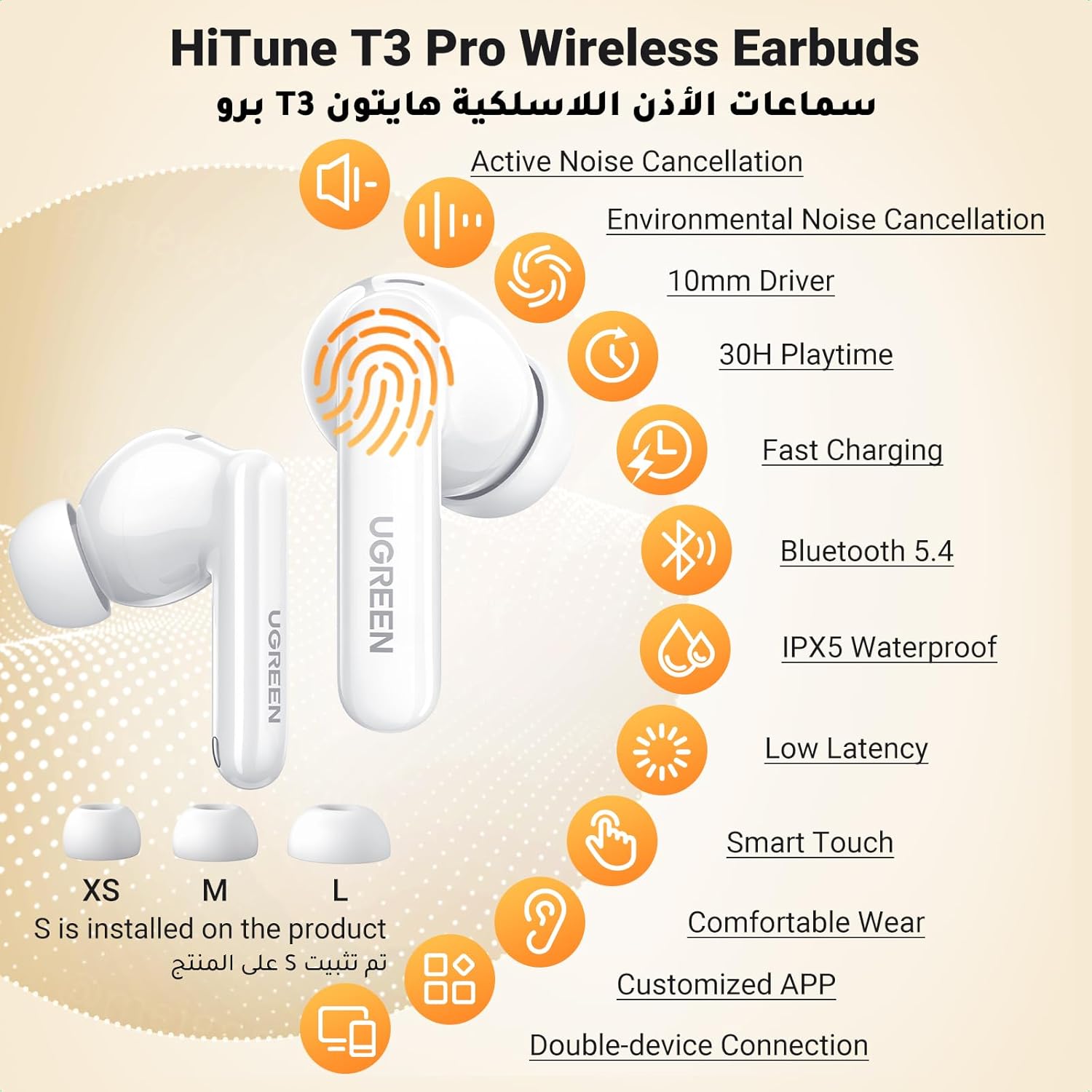 UGREEN HiTune T3 Pro Active Noise 35725 Earbuds - White