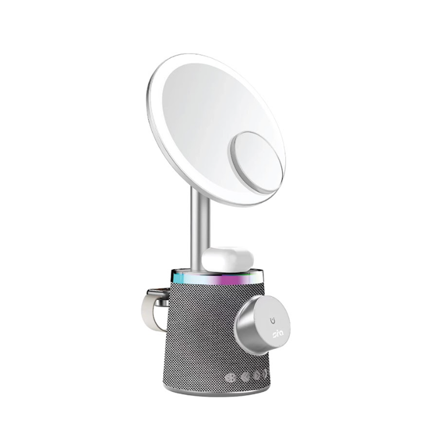 SIA Makeup Mirror With Speaker And 3 In 1 Wireless Charging - Light Gray