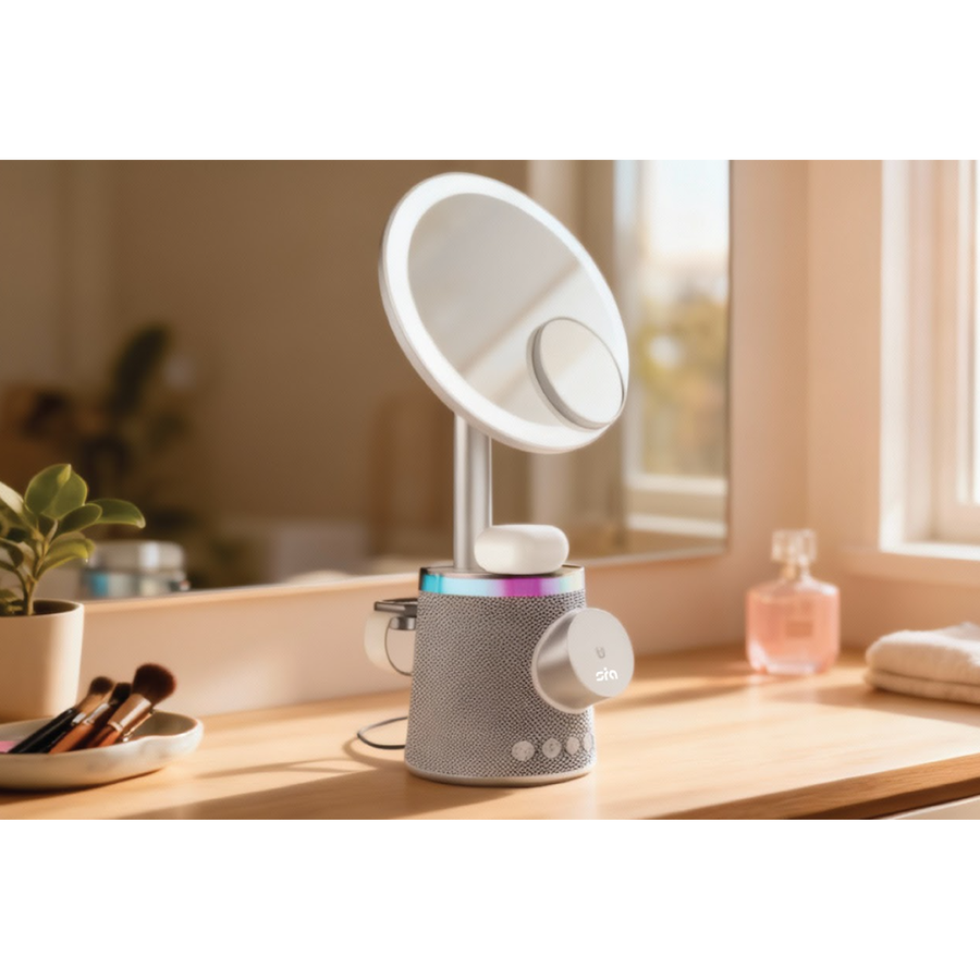 SIA Makeup Mirror With Speaker And 3 In 1 Wireless Charging - Light Gray