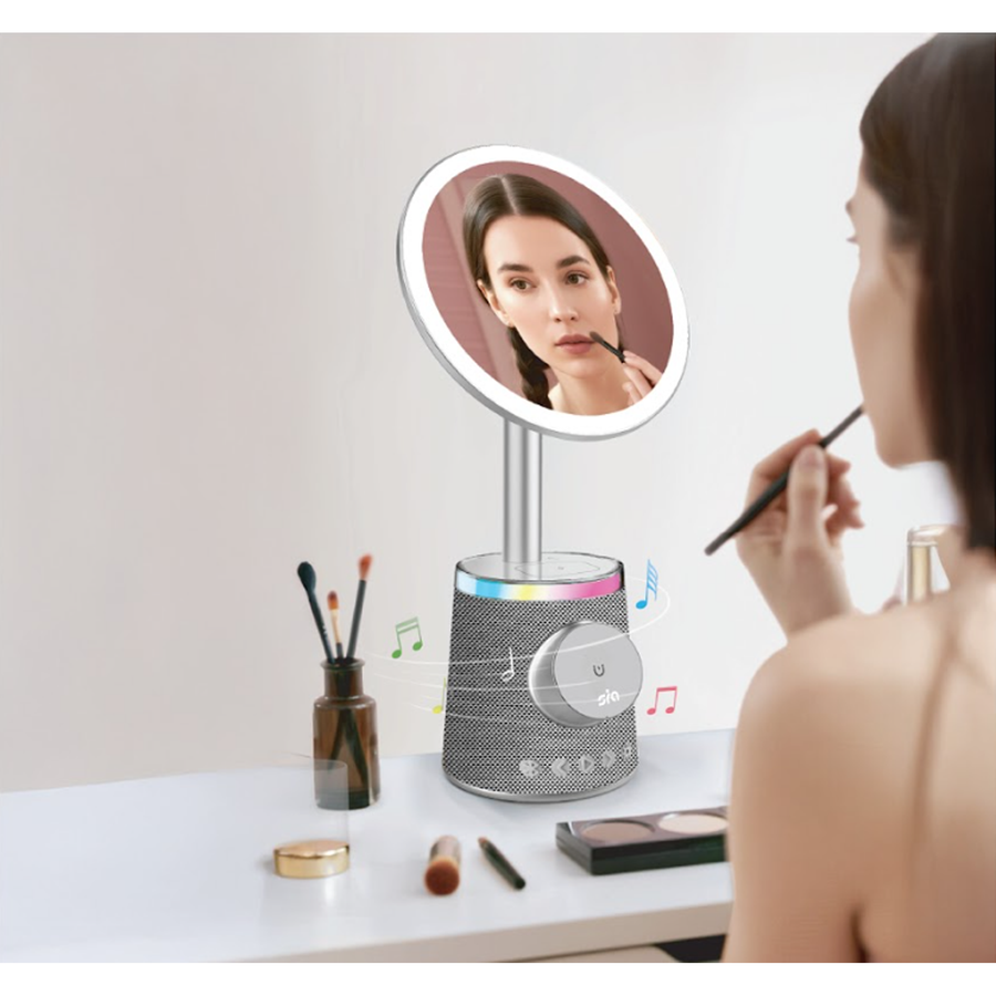 SIA Makeup Mirror With Speaker And 3 In 1 Wireless Charging - Light Gray