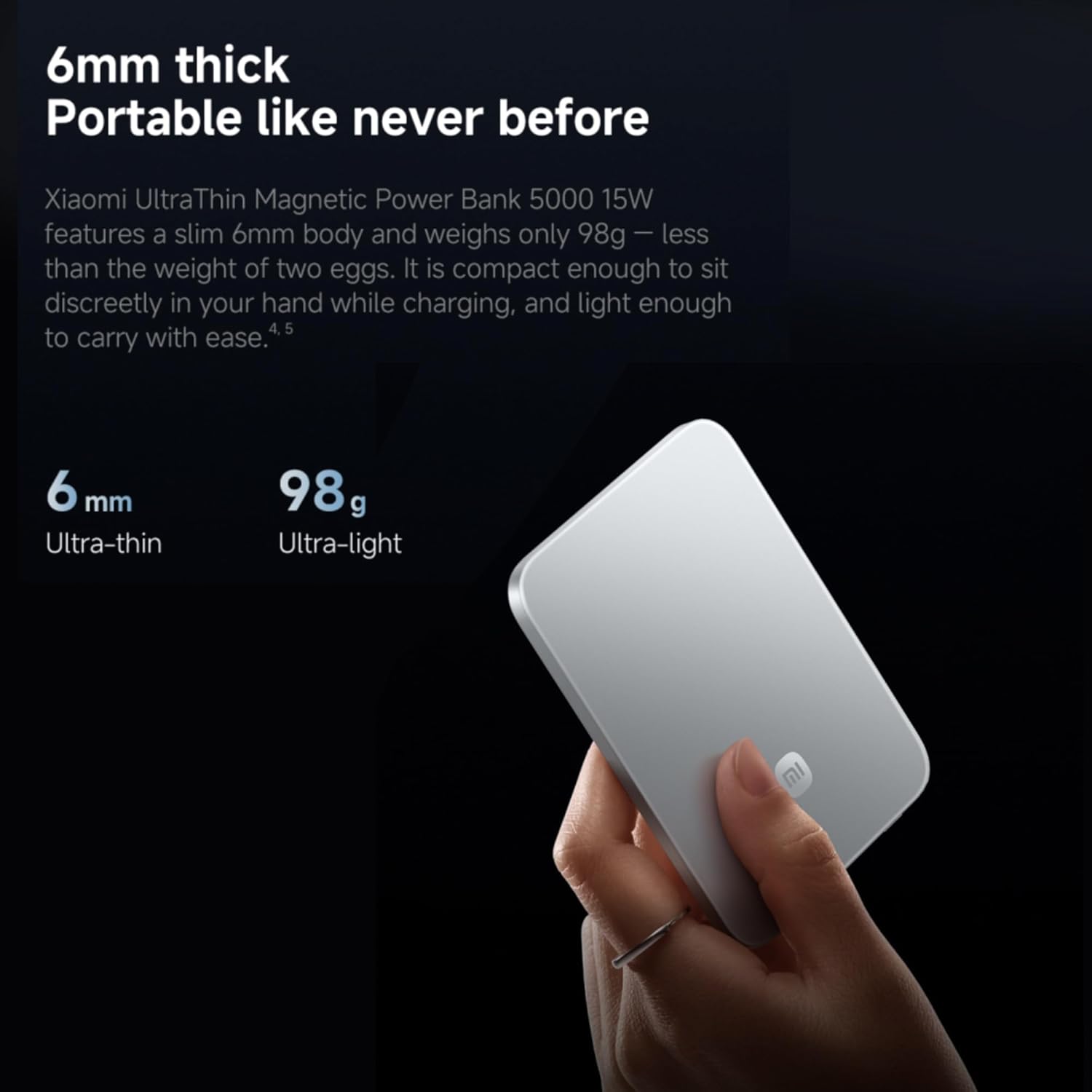 Xiaomi UltraThin Magnetic Power Bank 5000, 15W - Graphite Black