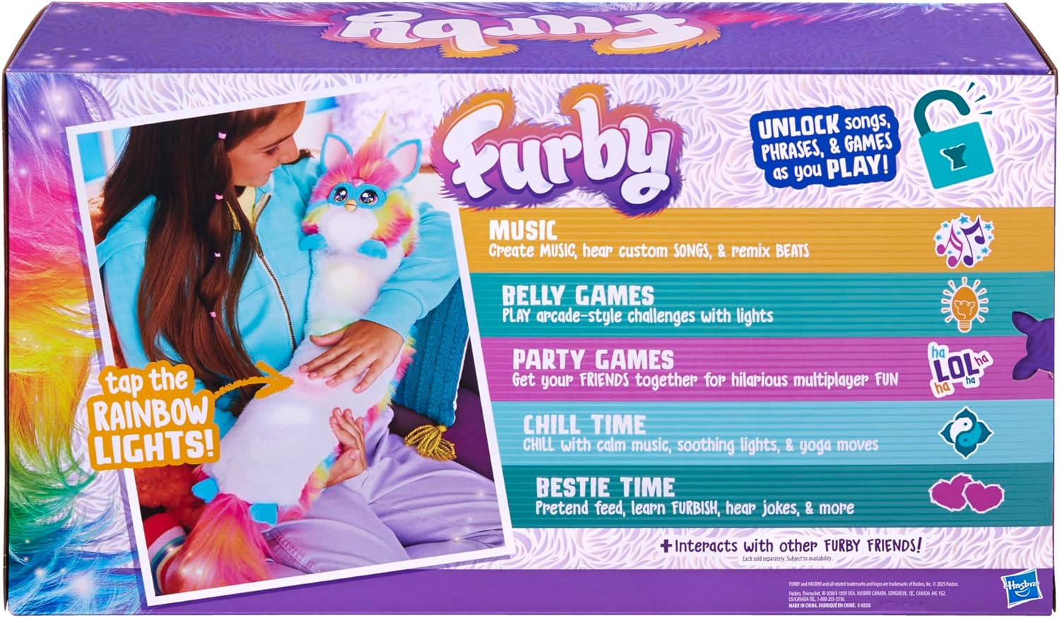 Hasbro Furby DJ Rainbow, Super Snuggly Electronic Plush
