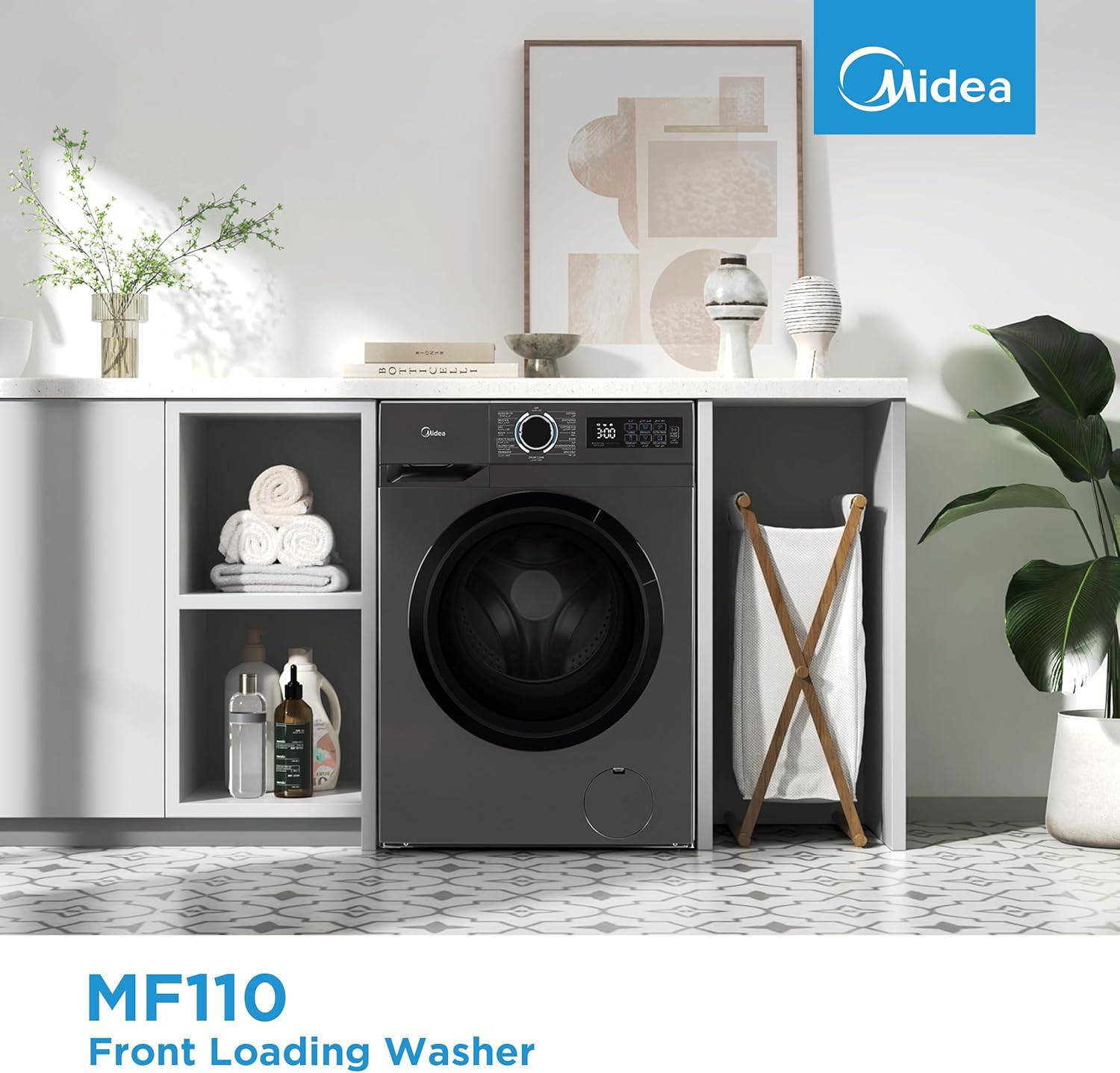 Midea 8KG Front Load Washing Machine With BLDC Inverter Motor, 1400 RPM - MF110W80B/T-GCC